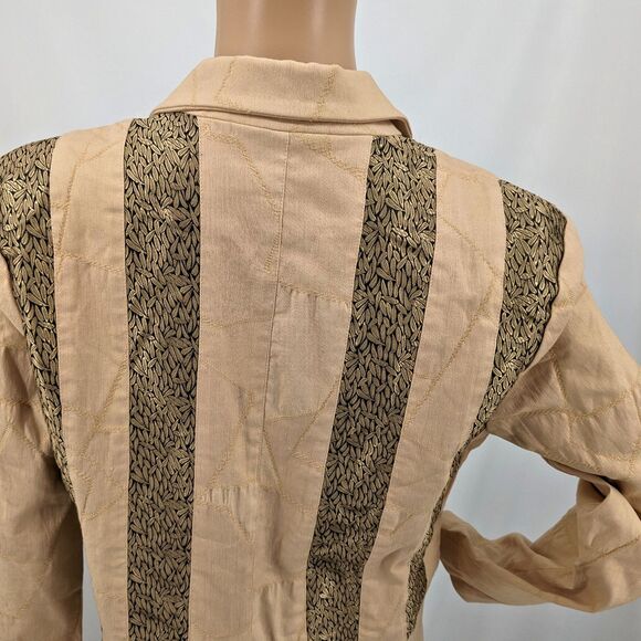 NWT Vintage 1990s Silk Box Longline Jacket Cream Patchwork Trench Gold Size 6 - Picture 15 of 15